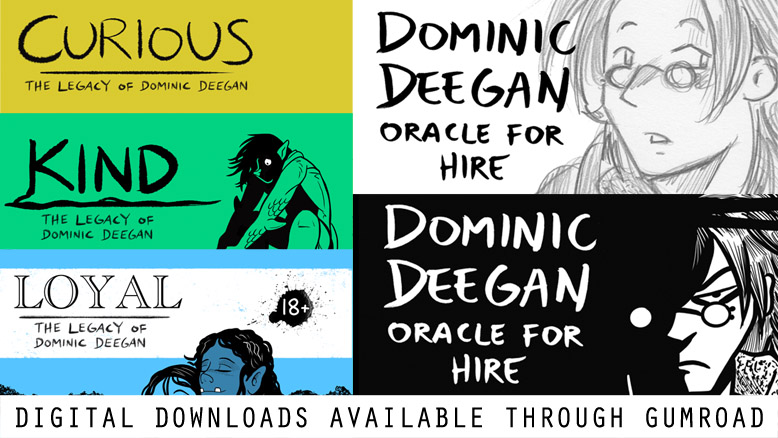 Downloads Banner showing five different Dominic Deegan titles for purchase.
